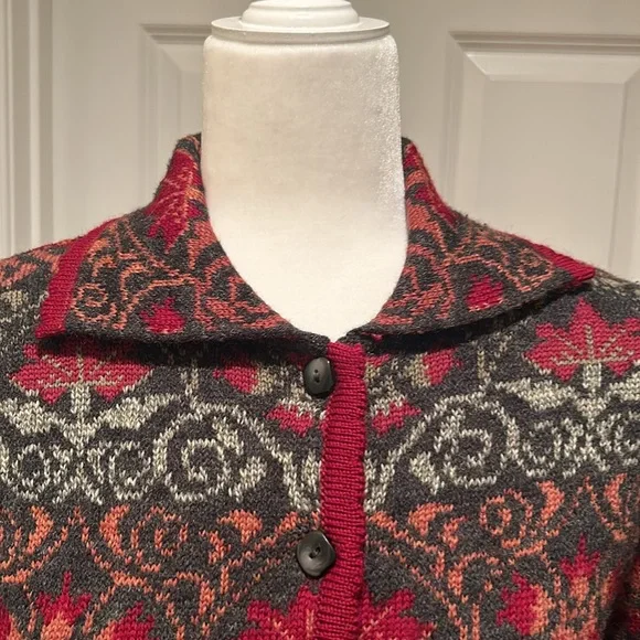 Chessy Lewis Wool Blend Cardigan Sweater in Red & Grey Pattern Size Small - Picture 5 of 7